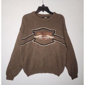 Harley Davidson Vintage Sweater Brown Embroidered Logo Made In USA Mens XL